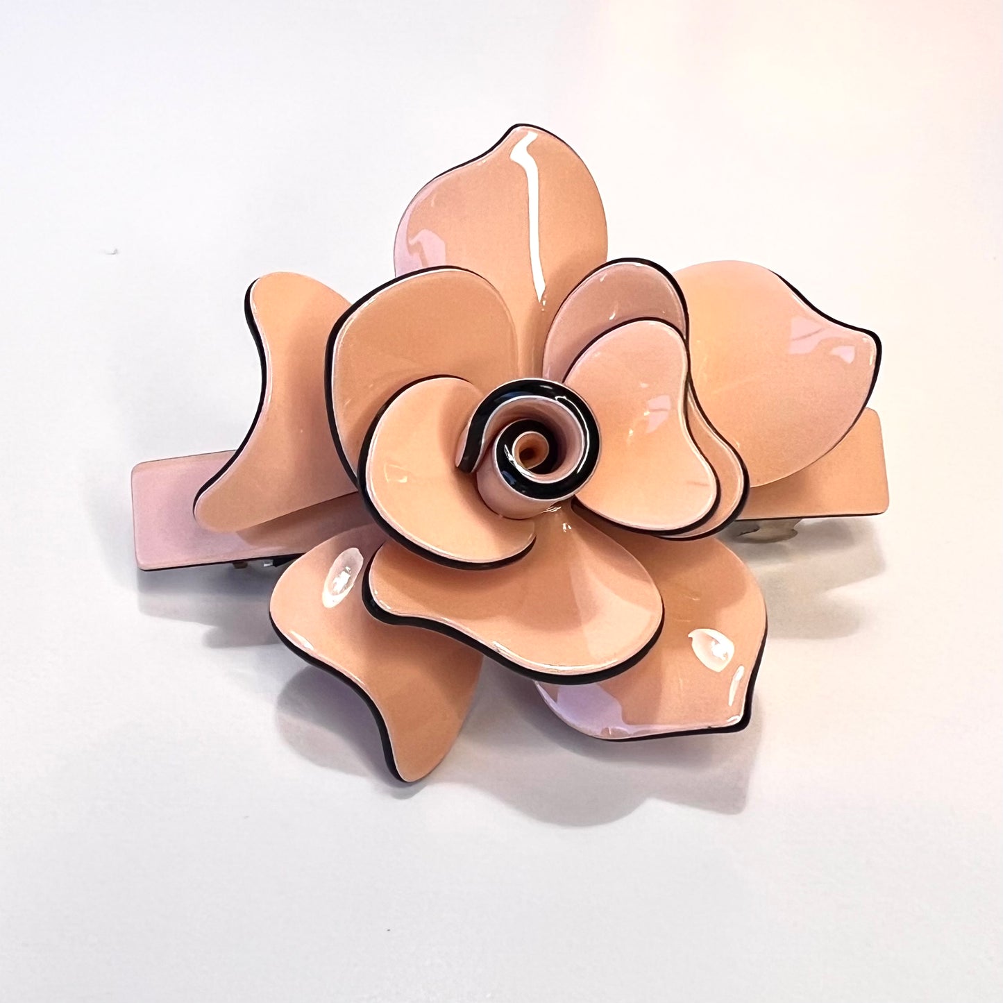 “Opulent Peach-Nude French Barrette for a Subtle yet Luxurious Hair Statement.”