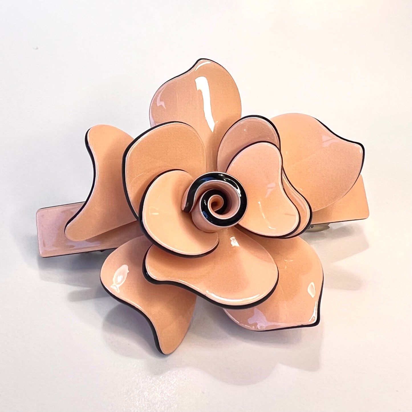 “Opulent Peach-Nude French Barrette for a Subtle yet Luxurious Hair Statement.”