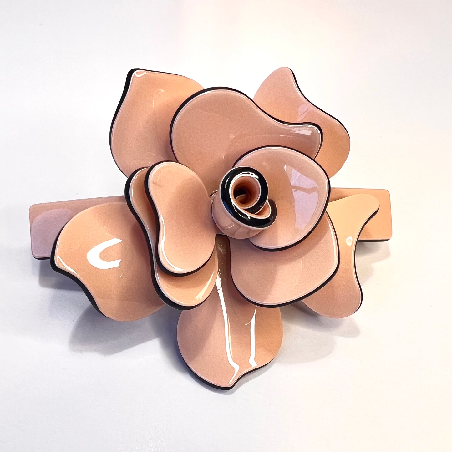 “Opulent Peach-Nude French Barrette for a Subtle yet Luxurious Hair Statement.”