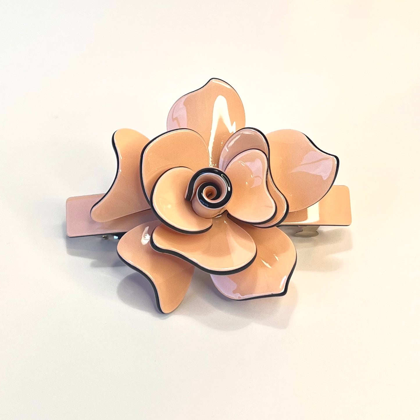 “Opulent Peach-Nude French Barrette for a Subtle yet Luxurious Hair Statement.”